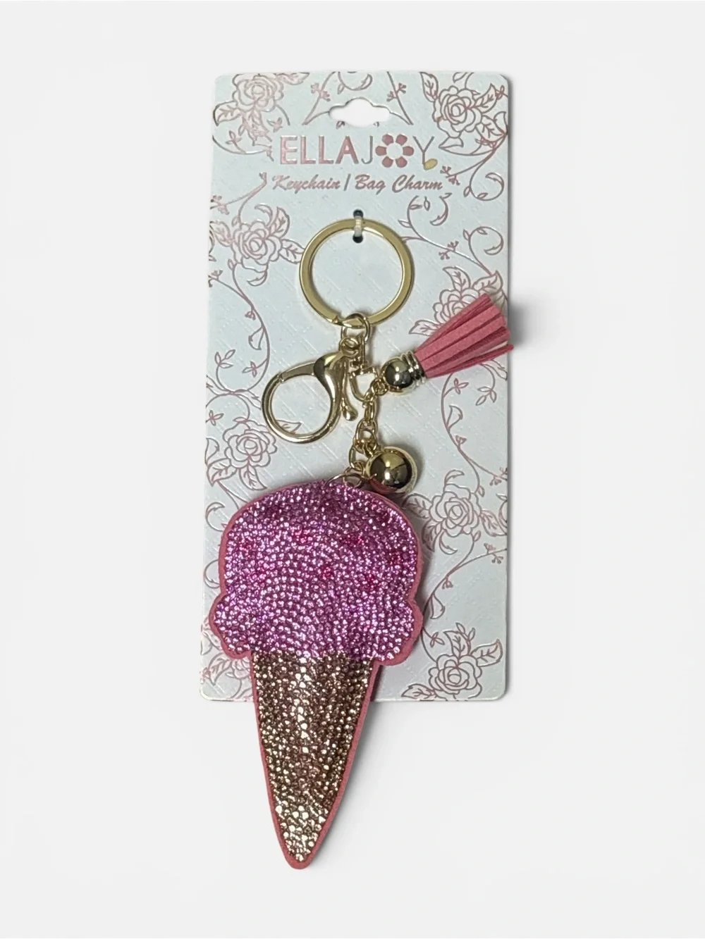Ella Joy Pink Ice Cream Cone Key & Card Holder Charm